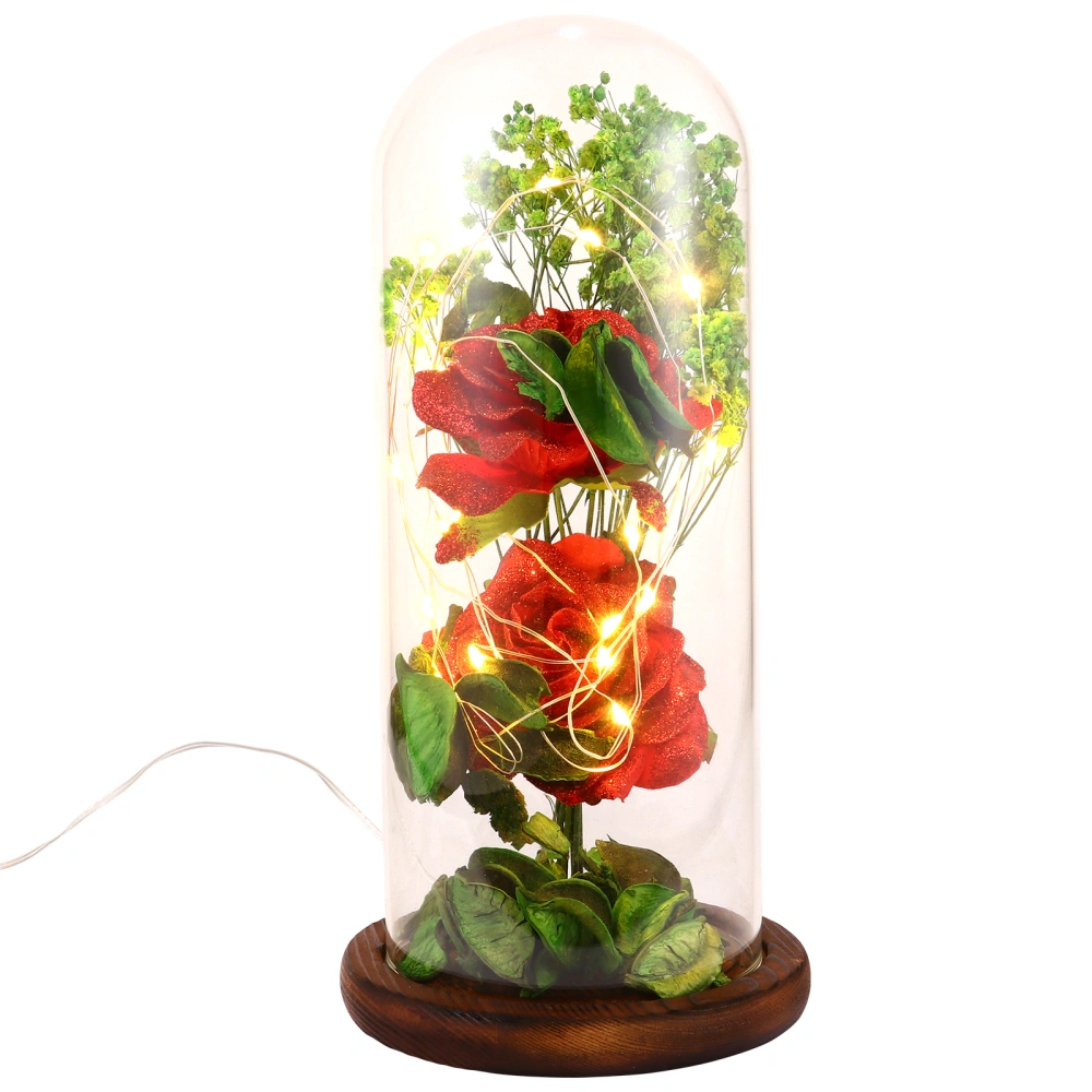 1pc Romantic Artificial Rose Bouquet Night Atmosphere Light with Glass Cover