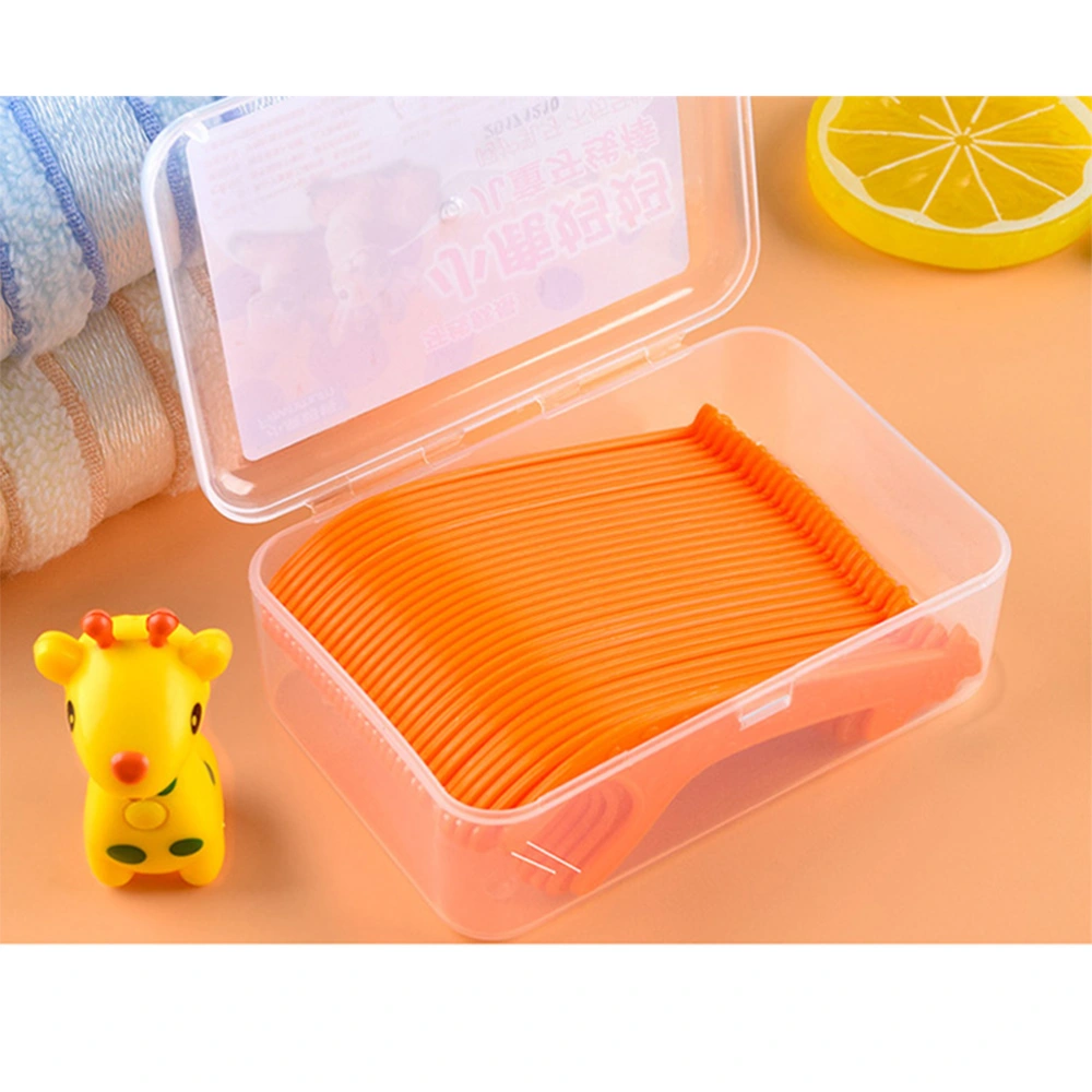 60pcs/2 Boxes Children Teeth Floss Pick Cartoon Floss Stick Teeth Cleaning Tools Flossers Toothpick Line for Kids (Orange)