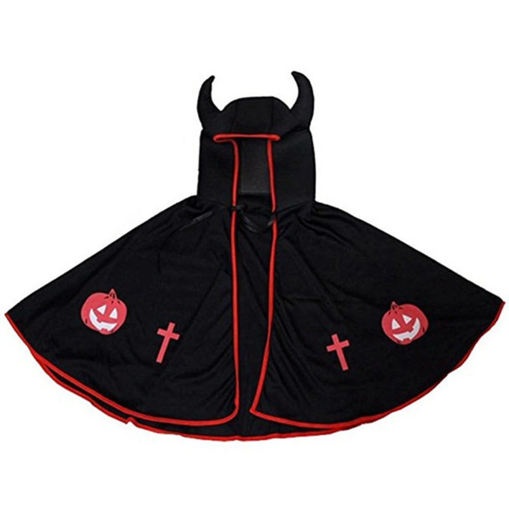 Unisex Small Devil Horns Halloween Cosplay Cloak Cape with Hoods for Kids (Black)