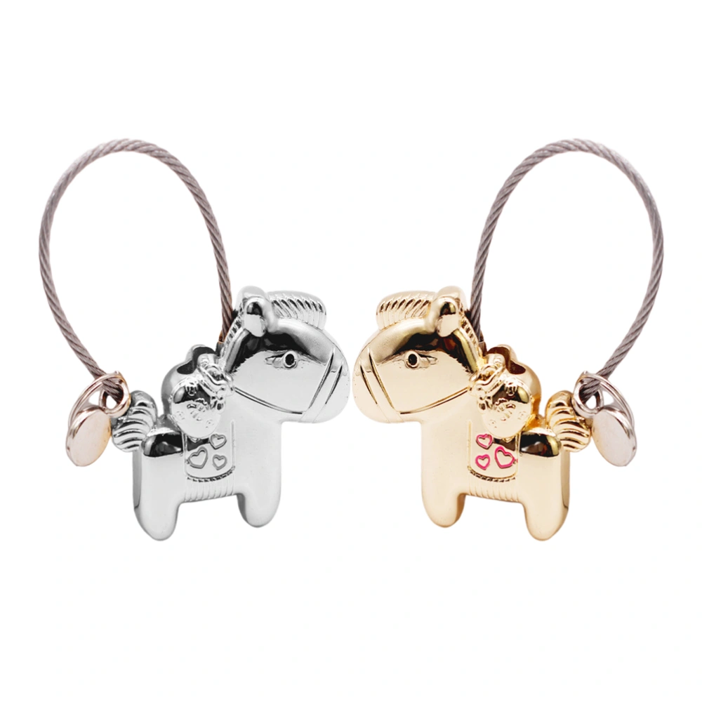 2PCS Pony Shape Key Rings Creative Couple Plating Key Chains with Magnet