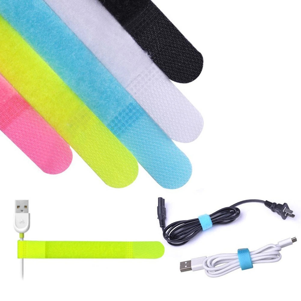 20pcs Multifuncional Cable Straps Hook and Loop Reusable Fastening Cable Ties (Random Color)