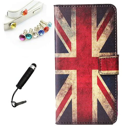 Wiko Barry PU Leather Folding Stand Folio Case Cover with Magnetic Closure + Stylus + Dustproof Plug (the Union Jack Pattern)