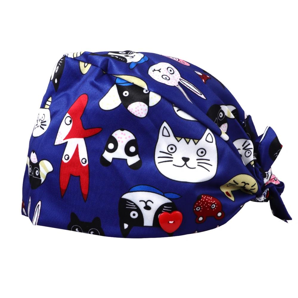 Printed Hat Strap Fashion Dust-proof Practical Working Hat for Women (Dark Blue Cat World)