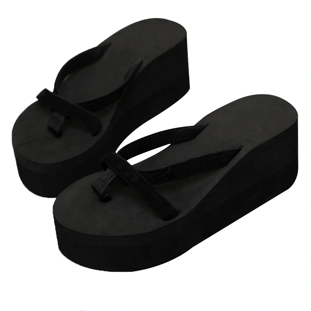 Summer Beach Wedge Flops Women Sandals Flops Slippers Size 35 (Black)
