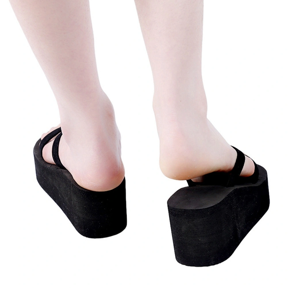 Summer Beach Wedge Flops Women Sandals Flops Slippers Size 35 (Black)