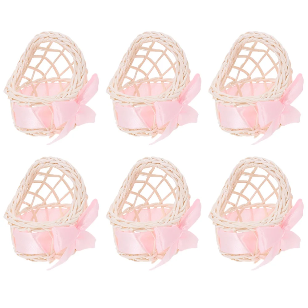 6pcs Miniature Rattan Woven Flower Basket Flower Shop Desktop Ornaments Doll House Supplies