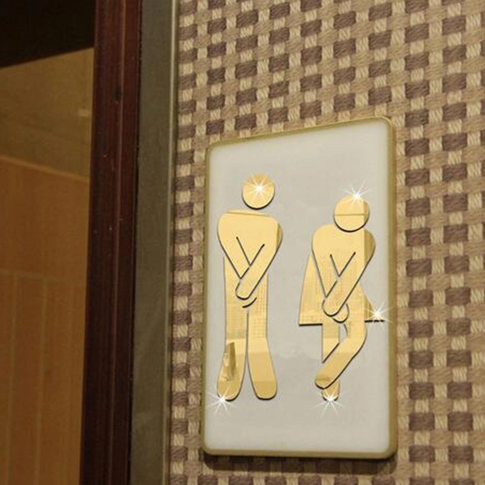 Removable Man Woman Washroom Toilet WC Wall Sticker Family DIY Decor Mirror Sticker Home Decor for Bathroom (Golden)