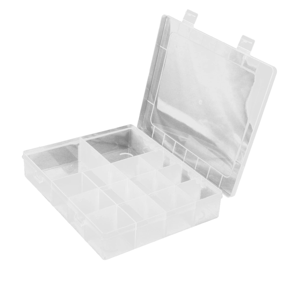 14-Grid Plastic Adjustable Jewelry Organizer Box Storage Container Case with Removable Dividers (Transparent)