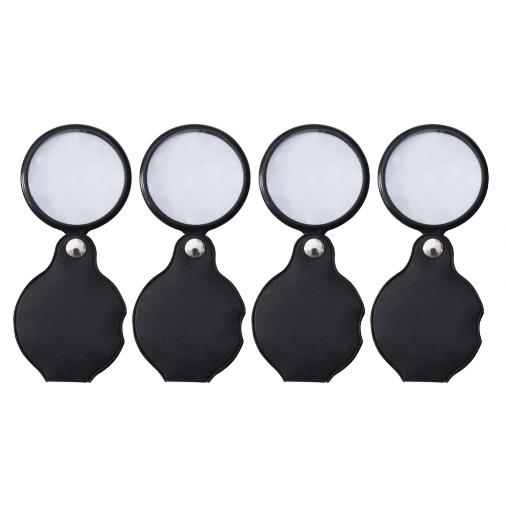 4pcs Pocket 5X Magnifying Glass Folding Magnifier Loupe with Protective Case for Reading and Inspection 50mm in Diameter (Black)