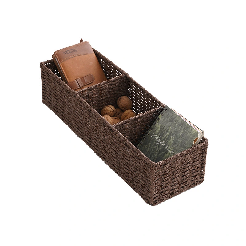 Desktop Weaving Basket Pastoral Style Storage Basket Multi-grids Woven Basket Tabletop Organizer