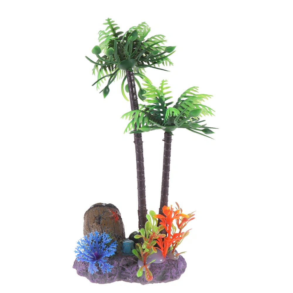 1pc Aquarium Simulated Plant Water Plant Artificial Adornment Ornament for Fish Tank Decor (Coconut Trees Barrel)