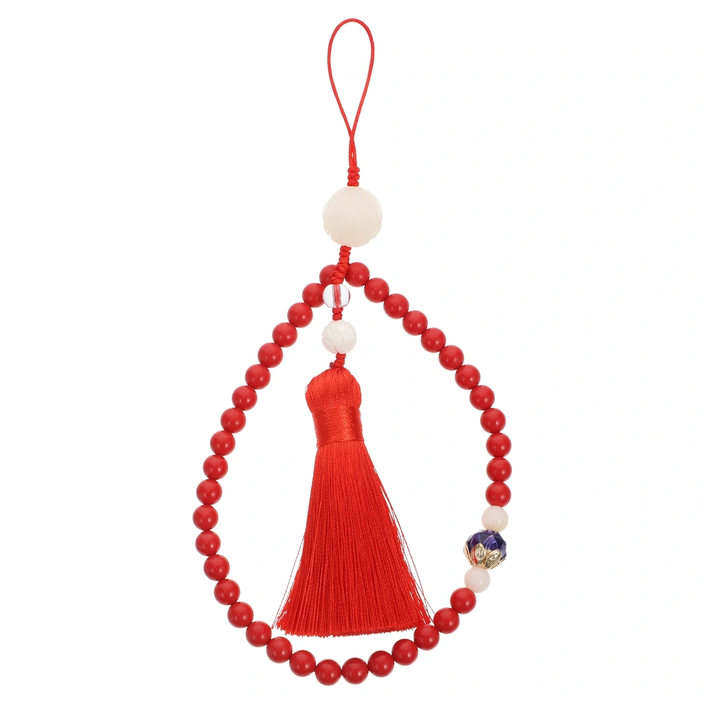 Red Functional Cinnabar Beaded Cellphone Hanging Rope Key Chain Lanyard