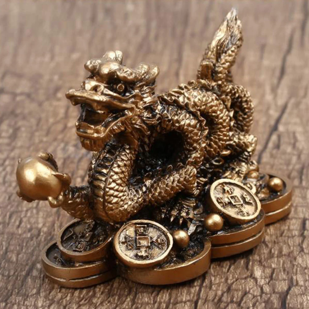 Vintage Dragon Ornament Desktop Imitating Copper Dragon Decor Resin Dragon