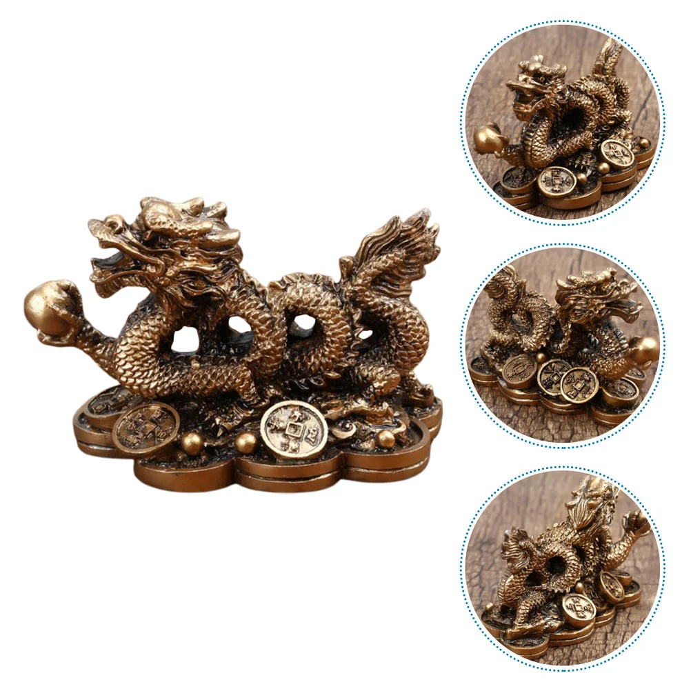 Vintage Dragon Ornament Desktop Imitating Copper Dragon Decor Resin Dragon