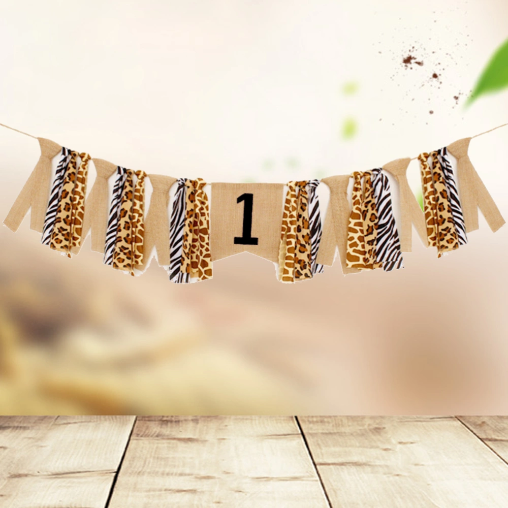 Creative Dining Chair Banner Flag Retro Baby First Birthday Party Banner Baby Shower Garland Leopard Ribbon Bunting Layout Supplies