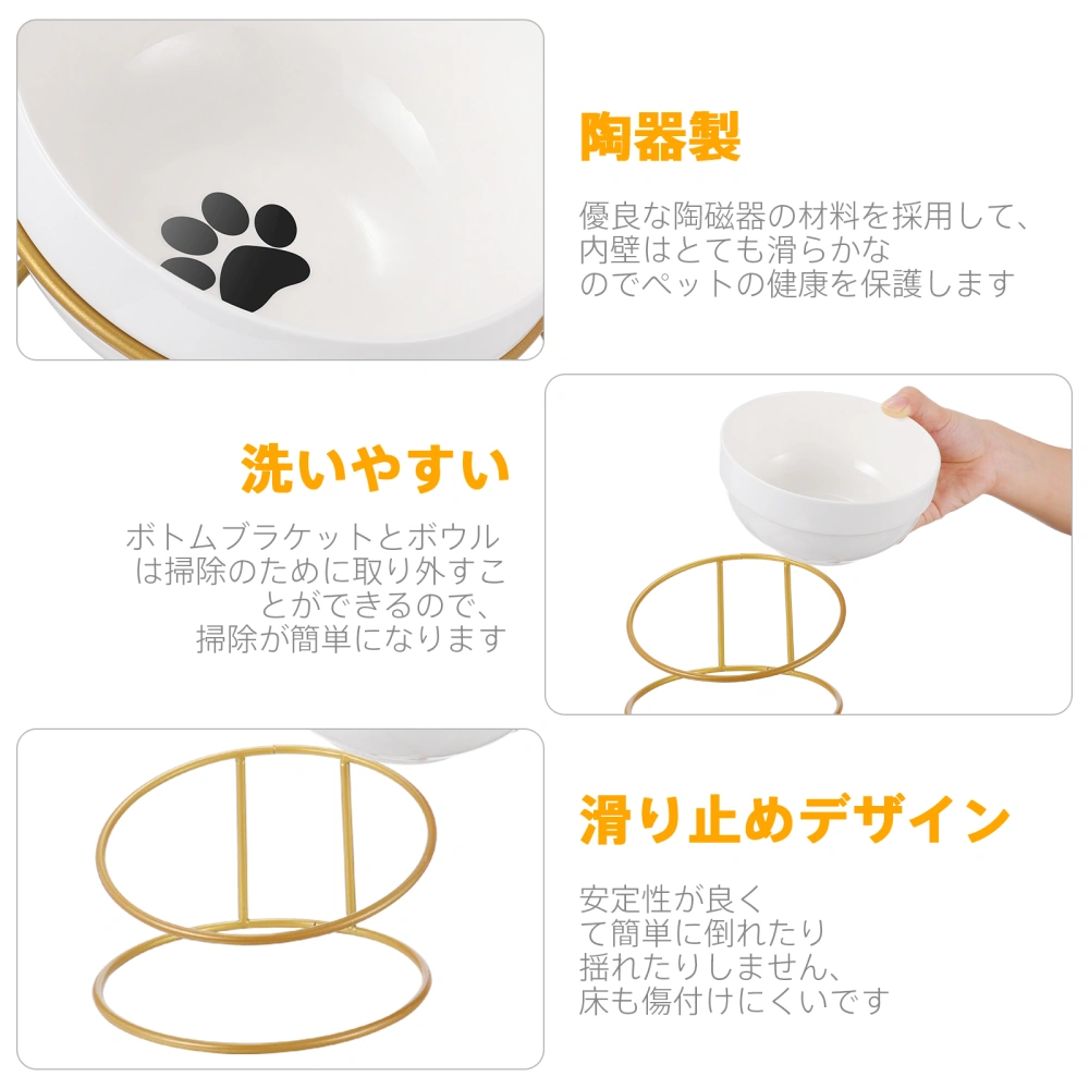 POPETPOP Cat Feeder Slanted Bowl Ceramic Feeding Bowl Pet Bowl with Stand Pet Supply