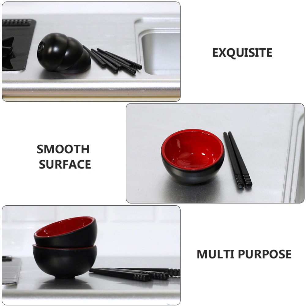 2 Sets Miniature Food Play Scene Toy Creative Mini Bowl Chopsticks (Black+Red)