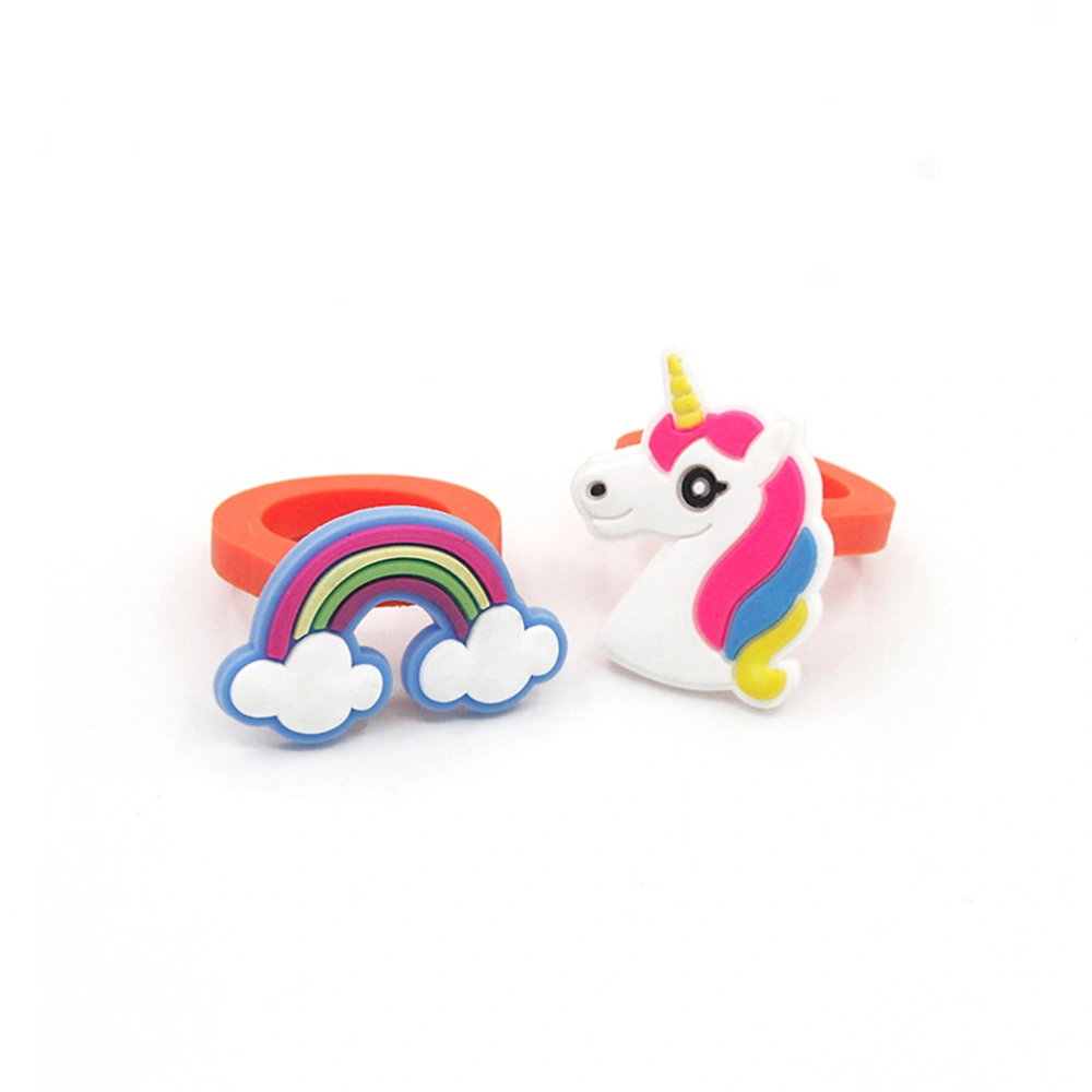 25 Pcs Cartoons Unicorn Rings PVC Child Rings Unicorn Rings Birthday Party Kids Party Decoration Supplies(Random Ring Color)