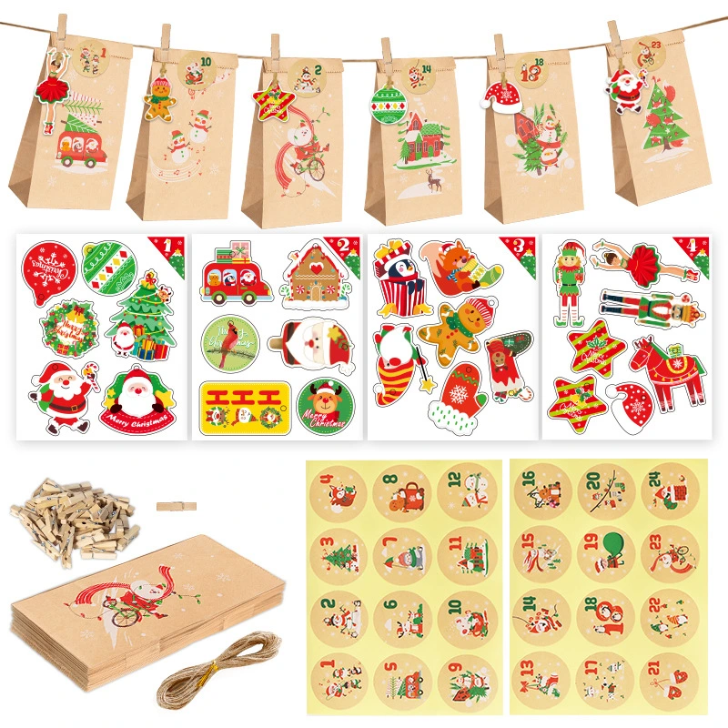 1 Set Christmas Gift Bags Cookies Bags Countdown Paper Bags Party Accessories