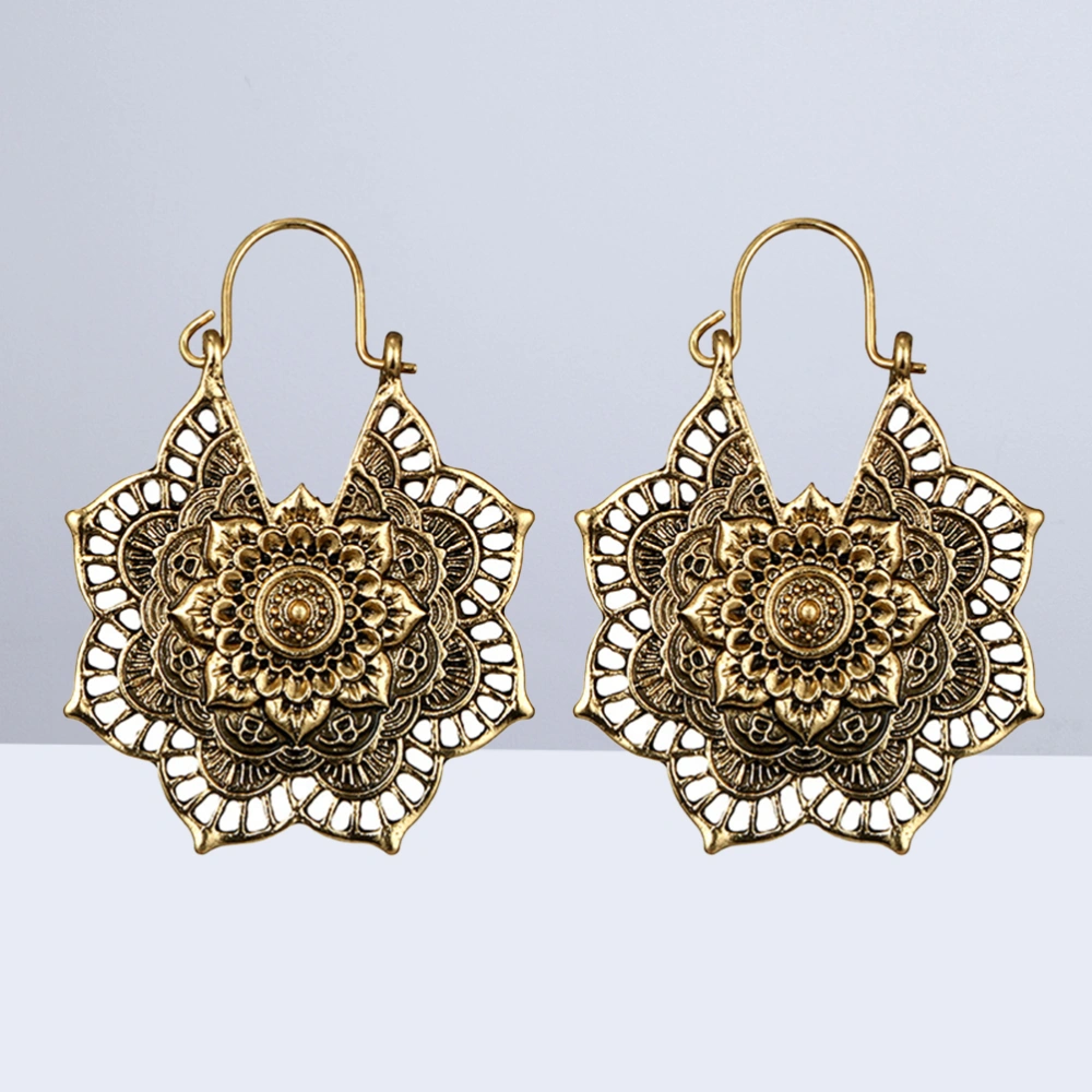 Vintage Mandala Flower Drop Dangle Earring for Women Girl Tribal Hollow Floral Pendant Earrings (Gold)