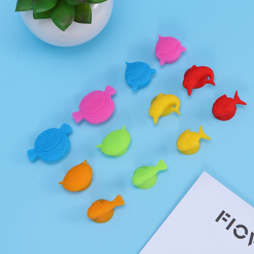 12pcs Silicone Marine Animals Wine Glass Marker Suction Cup Wine Identifier Drinking Cup Sign Mixed Colors