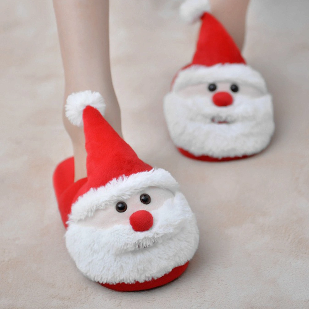 Santa Claus Slippers Plush Warm Slippers Non-slip Slip-on Shoes Christmas Gift for Adults and Kids - Size 25-26