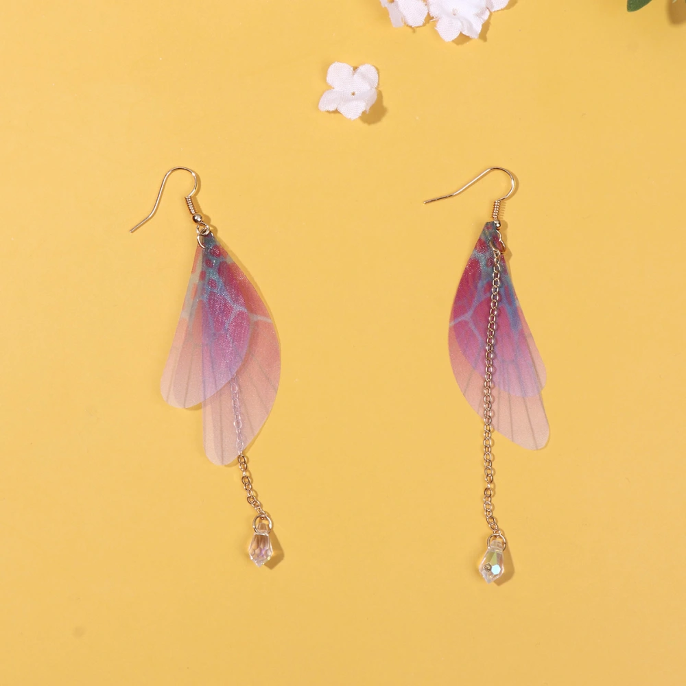 1 Pair Creative Thin Wings Earrings Imitation Cicadas Wings Eardrops Fashion Personality Lightweight Rhinestone Dangle Design Ear Jewelry (Purple)