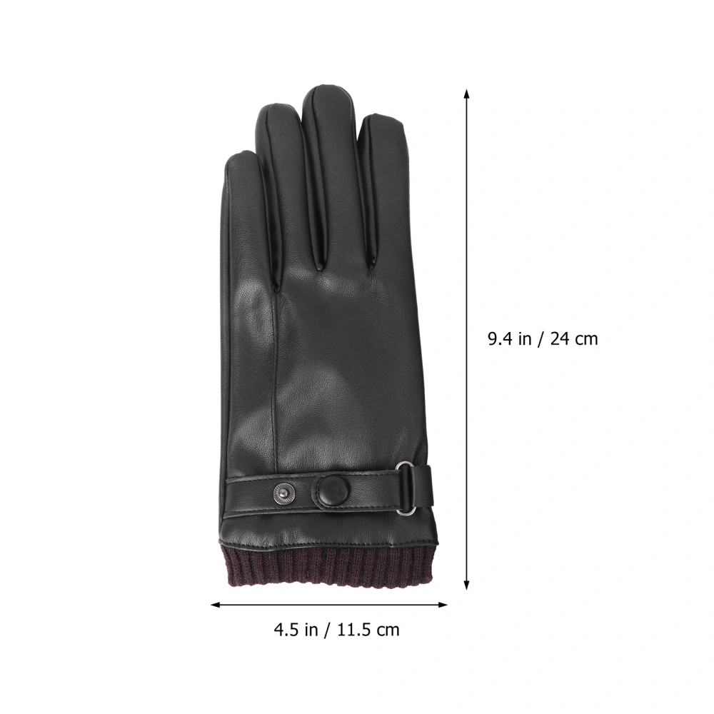 Winter Gloves Leather Protective Gloves Thicken Riding Touch Screen Gloves for Travel Outdoor (Black)