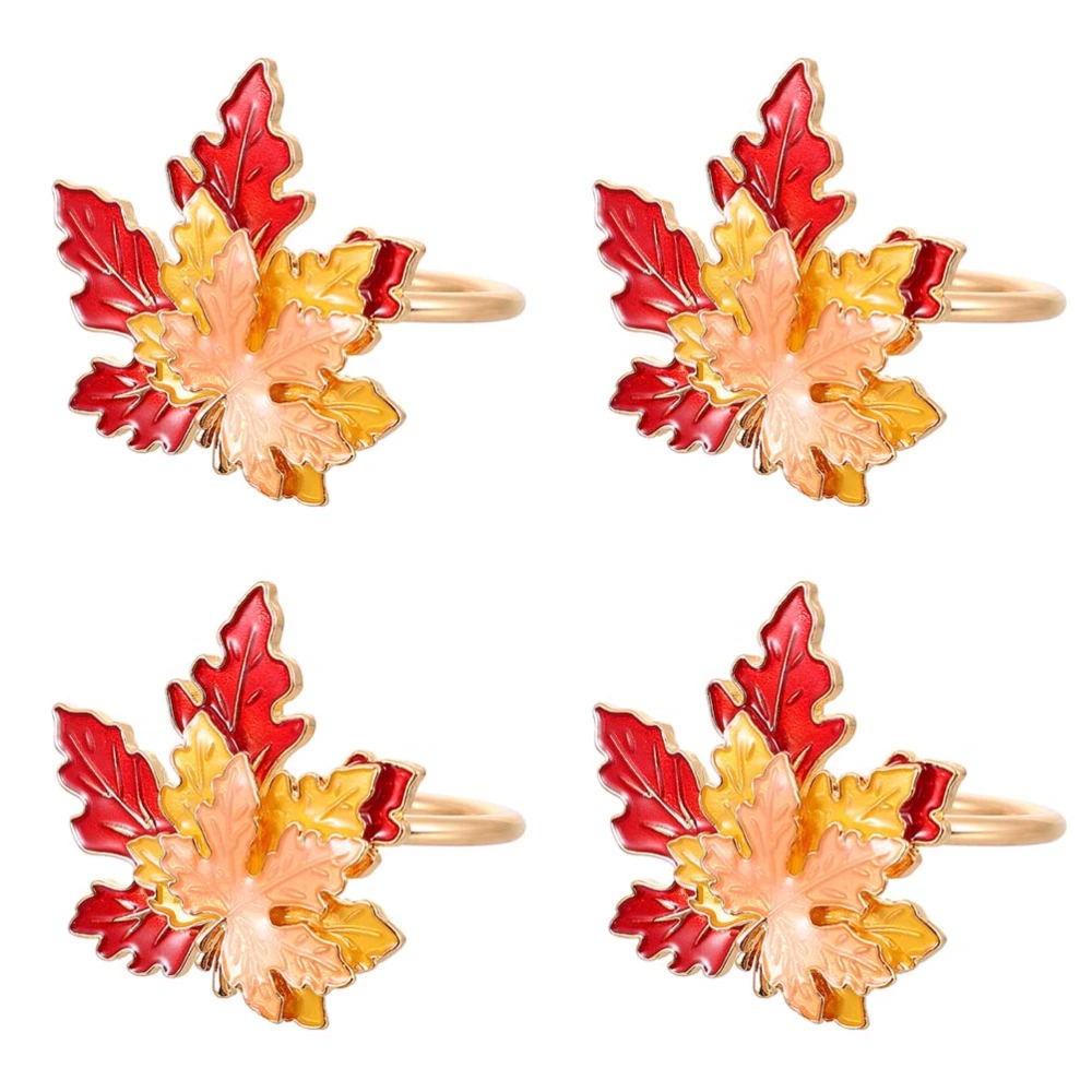 4pcs Maple Shaped Design Napkin Rings Party Napkin Buckles for Thanksgiving Day (Assorted Color)