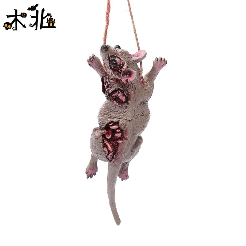 3pcs Halloween Hanging Decoration Creepy Hanging Pig Head Bat Mouse Decor Halloween Decorative Prop