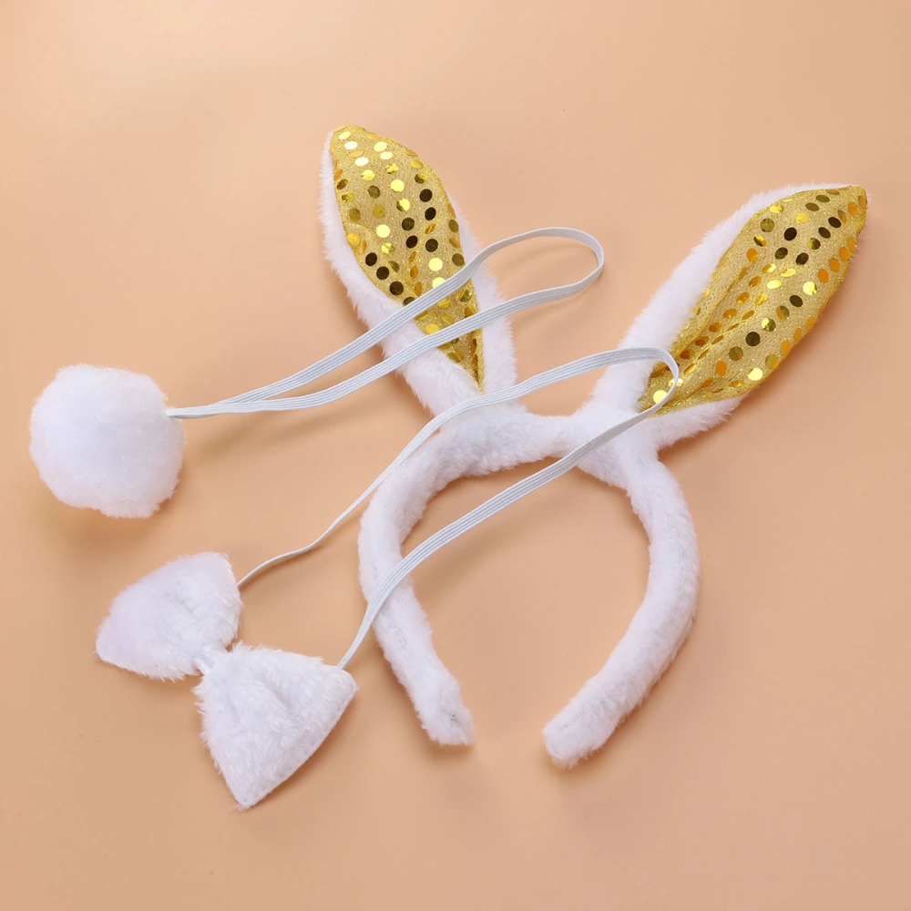 3pcs Rabbit Ear Tail Tie Set Performance Headband Decor for Girl Kid Child (Yellow)