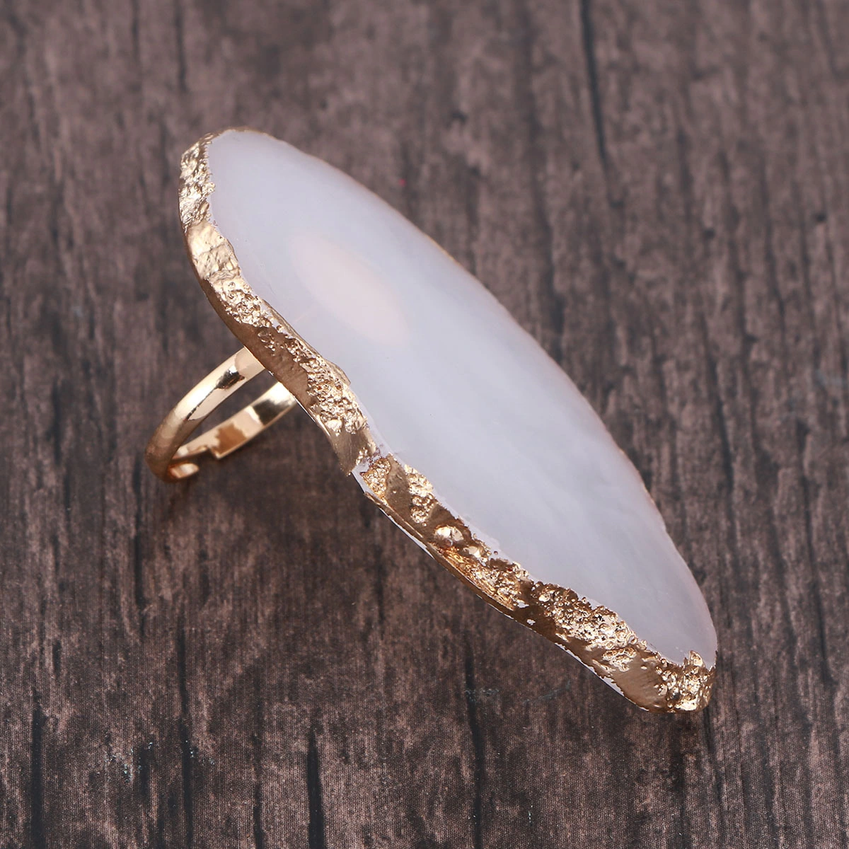 Mini Finger Ring Manicure Nail Art Gold Jade Agate Texture Manicure Supplies Adjustable Color Ring(White)