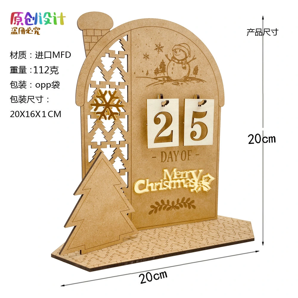 1 Set of Tabletop Calendar Manual Cabin Calendar Wooden Desktop Xmas Decor Christmas Gift