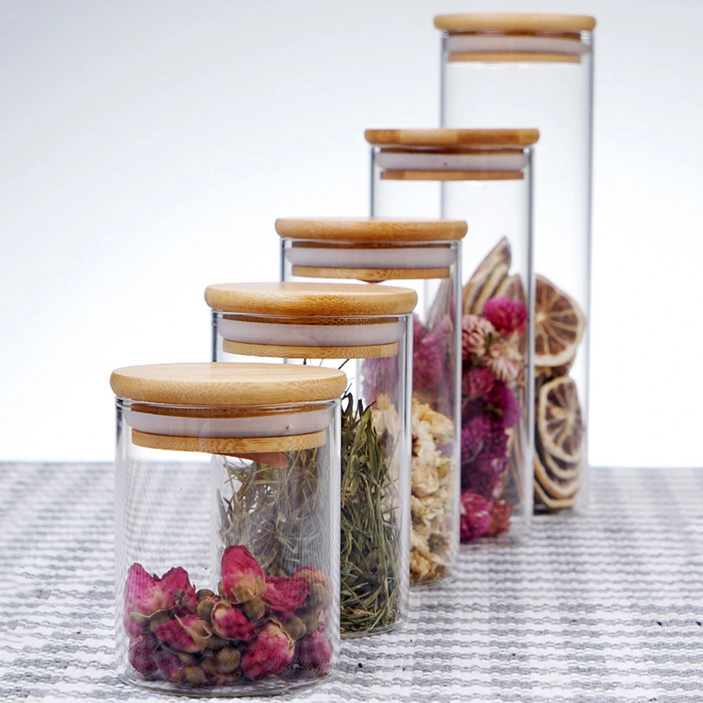 1pc High Borosilicate Glass Jar Sealed Jar Transparent Glass Jar Food Container with Bamboo Cover for Storage (750ml)