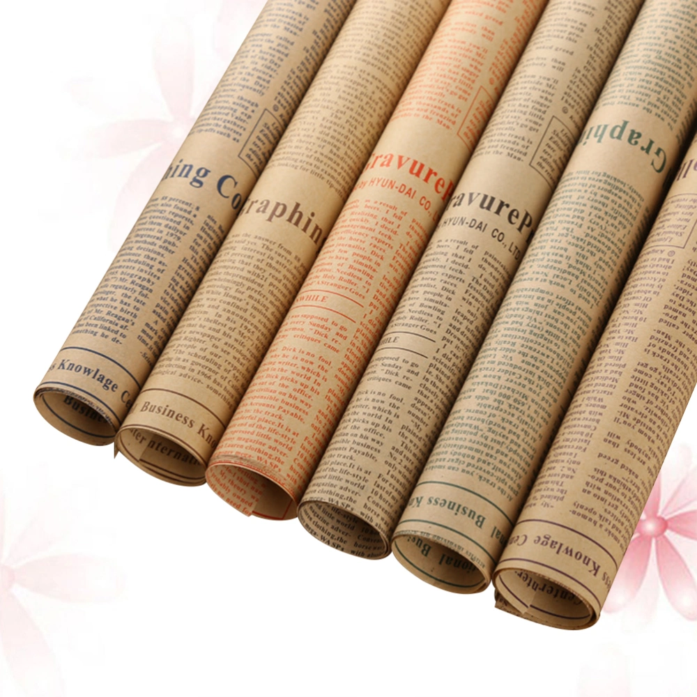 50 Sheets Vintage Kraft Paper Bouquet Flowers Packaging Paper Gift Wraps Newspaper Wrapping Retro Paper Wrappers (Random Style)