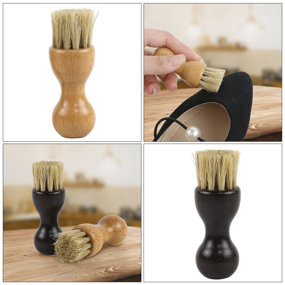 4Pcs Wooden Shoes Brush Multi-function Shoes Brush Shoes Cleaner Black Khaki