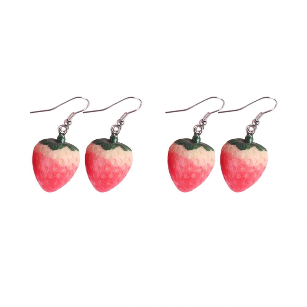 2 Pairs Strawberry Earrings Strawberry Earrings Fashion Strawberry Ear Studs Ear Hooks (Silver Ear Hook)