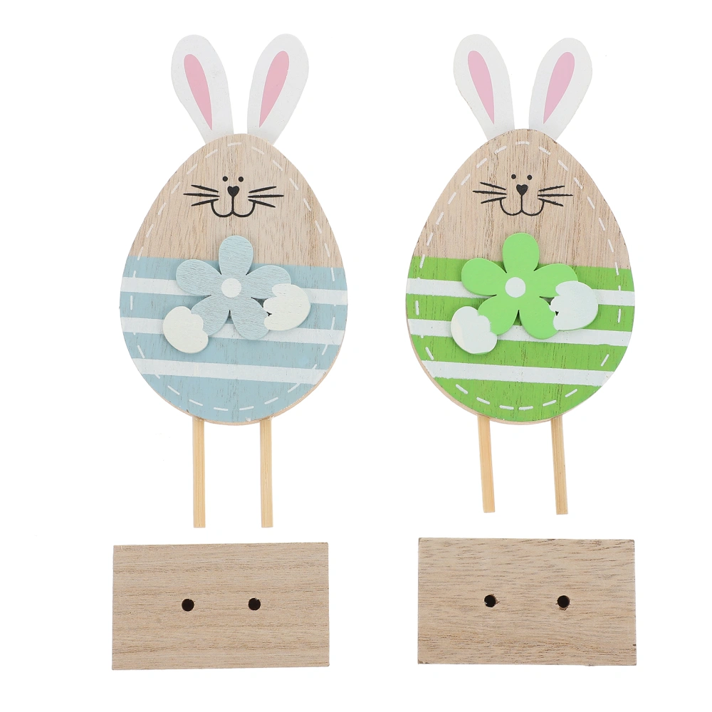 2Pcs Decorative Easter Ornaments Cartoon Wooden Bunny Adorable Wooden Rabbit Easter Accessory