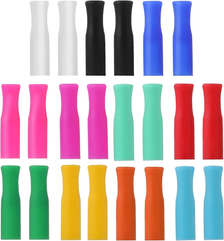 50 Pcs Reusable Straws Tips Silicone Straw Tips Multi-color Straws Tips Covers Tubes