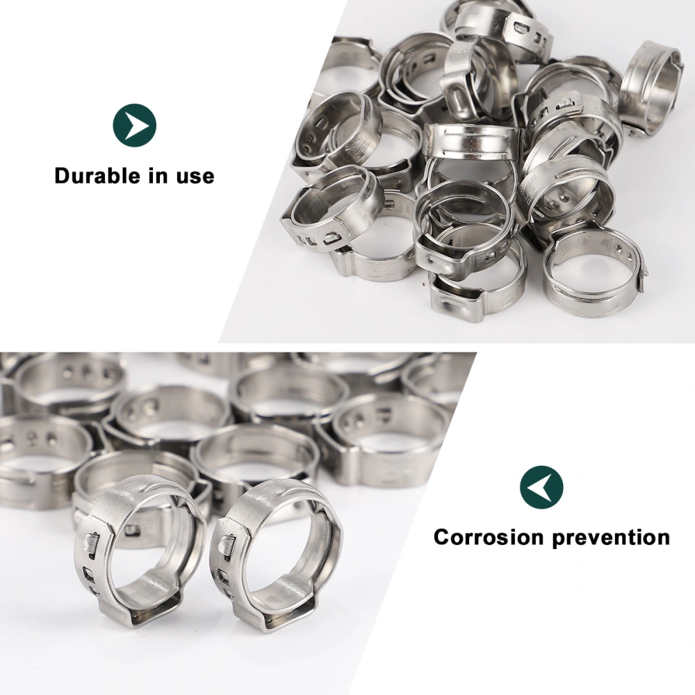 50pcs 1/2 Inch Water Gas Pipe Worm Drive Hose Clip Single Ear Hose Clamps Stainless Steel Hose Clip Pipe Clips (Silver)