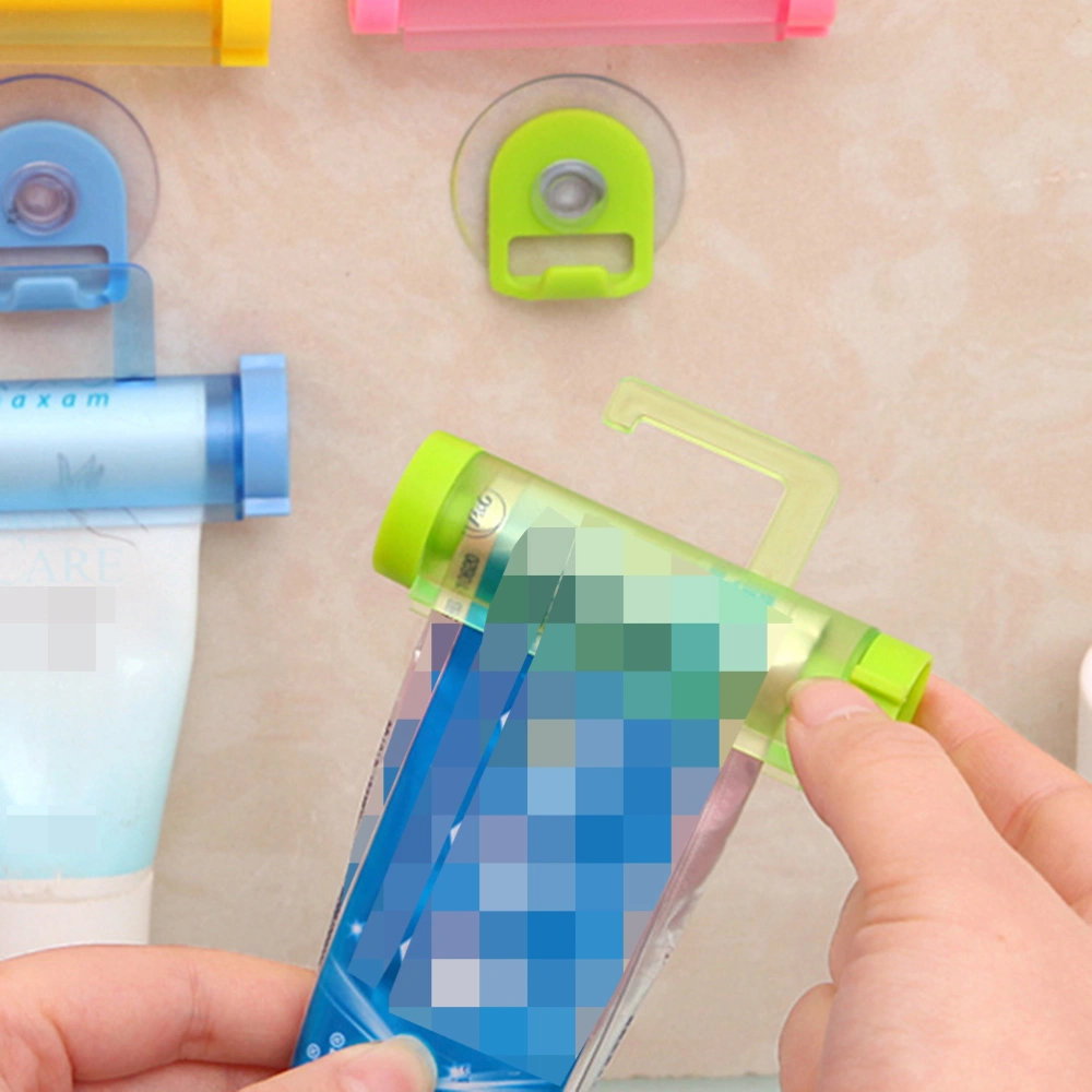 5pcs Reusable Rolling Toothpaste Squeezer Wall Mounted Sucker Toothpaste Dispenser Hanging Holder for Home Bathroom Hotel Random Color