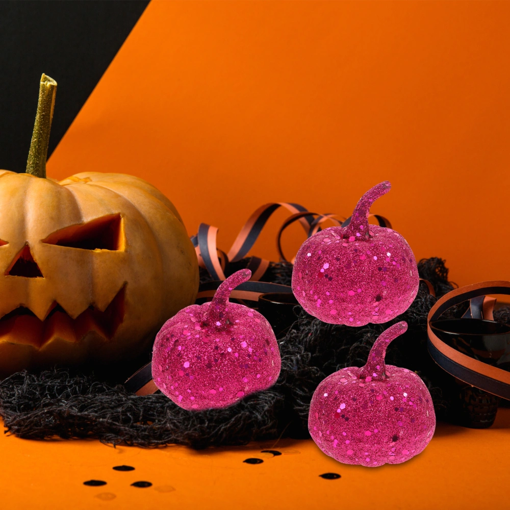 12pcs Pink Simulation Pumpkin Halloween Decoration Tool  Lifelike Glitter Pumpkins Table Props Party Supplies