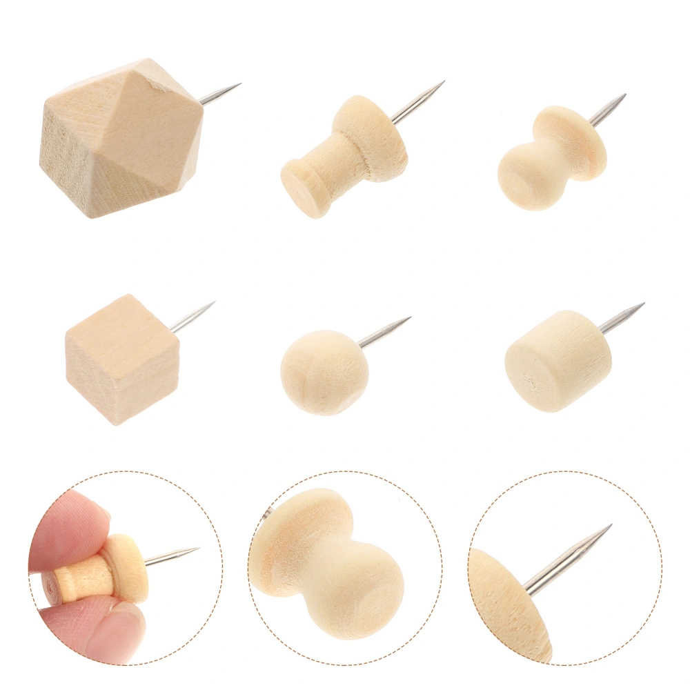 60Pcs Push Wooden Pushpins Map Marking Nails Photo Fixing Decor