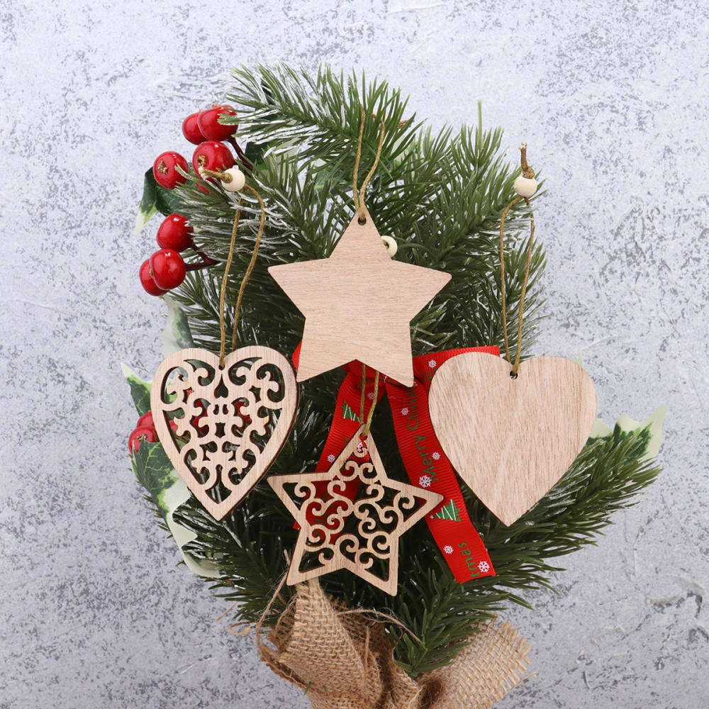 24pcs Christmas Wooden Pendant Christmas Tree Hanging Pendant Wooden Hollow Hanging Pendant  Style random