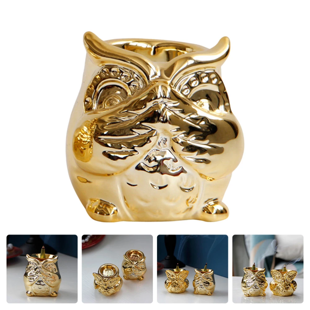 Ceramic Craft Incense Burner Middle East Style Owl Shaped Censer Adornment Golden