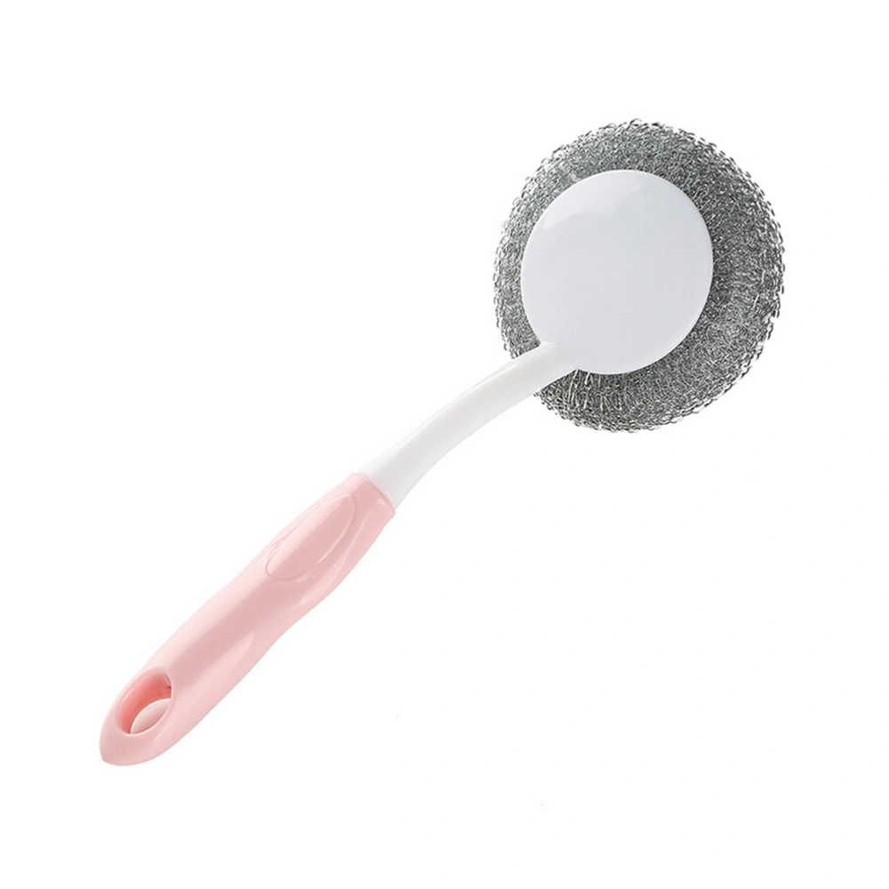 Handle Wire Brush Cleaning Ball Scourer Dish Washing Kitchen Cleaning (Pink)