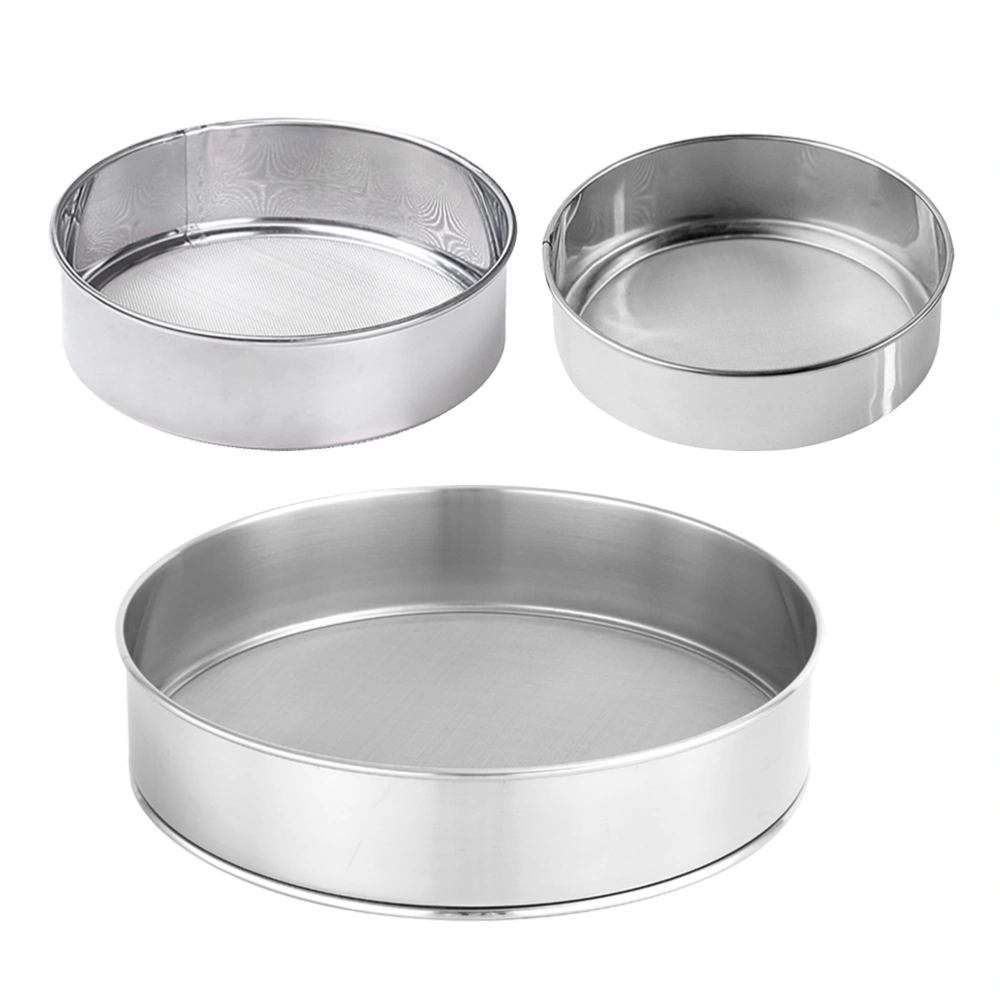 3pcs Stainless Steel Flour Sifters Fine Mesh Sieves Powder Colander Sifter Baking Tools for Kitchen (40 Mesh, 15cm+20cm+25cm)