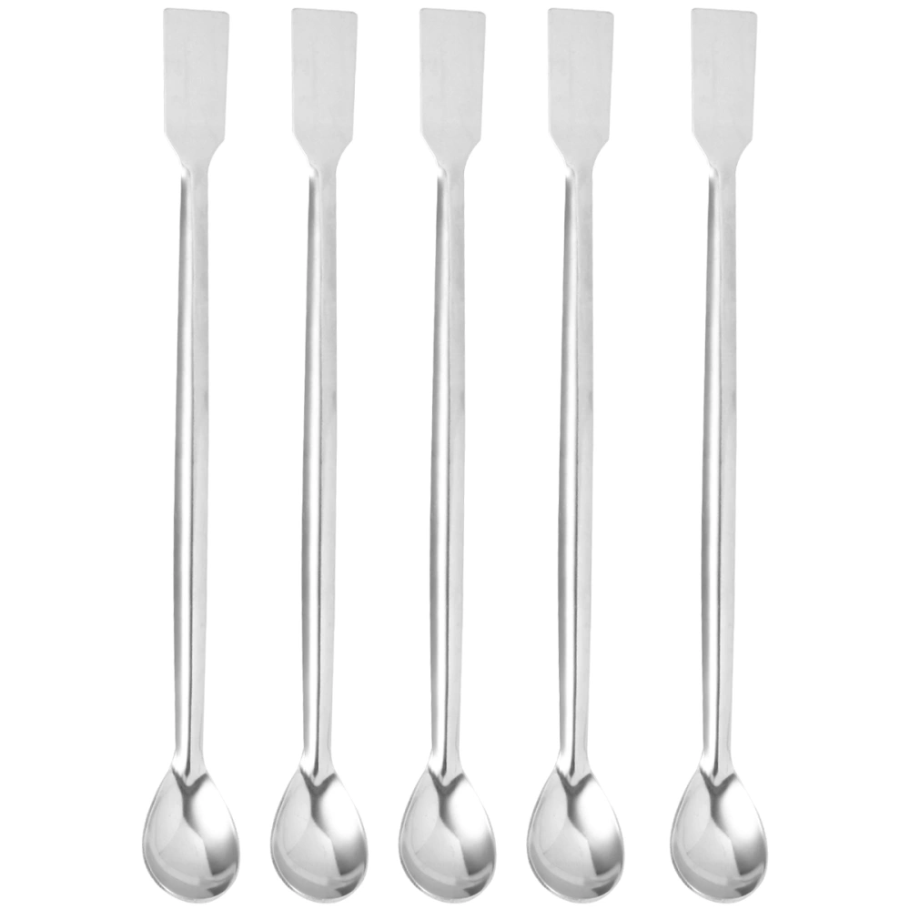 5pcs 200mm Medicinal Spoon Stainless Steel Spatula Shovel Head Square End Sampling Spoon Experiment Pharmacy Use (Silver)