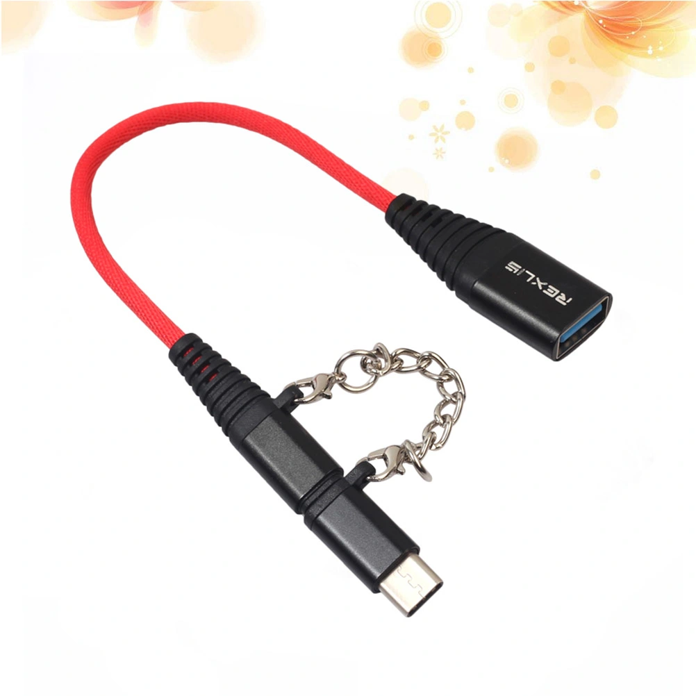 Type-C Female to Combo USB-C USB Type C OTG and Micro USB Data Adapter with Chain for Tablet Phone and Laptop (Black)