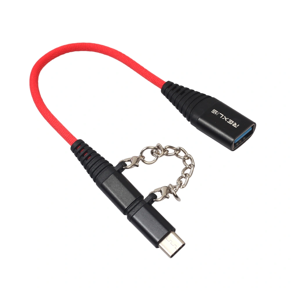 Type-C Female to Combo USB-C USB Type C OTG and Micro USB Data Adapter with Chain for Tablet Phone and Laptop (Black)